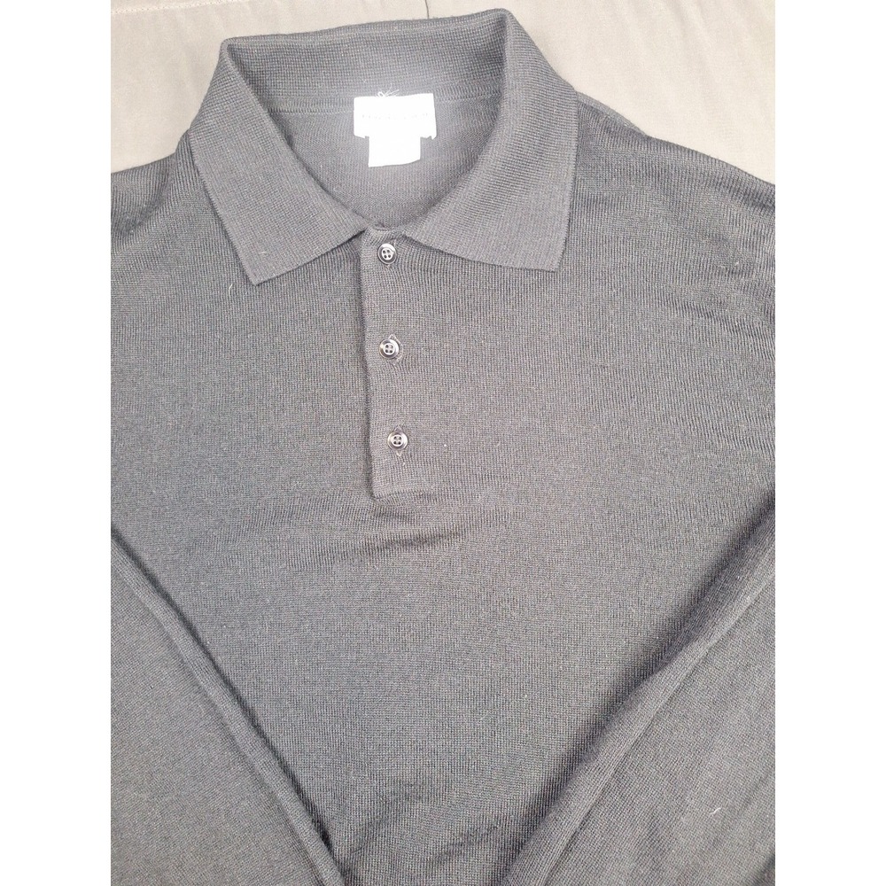Marconi Mens L Black Acrilic Merino Wool Collared Knit Pullover Preppy Christmas